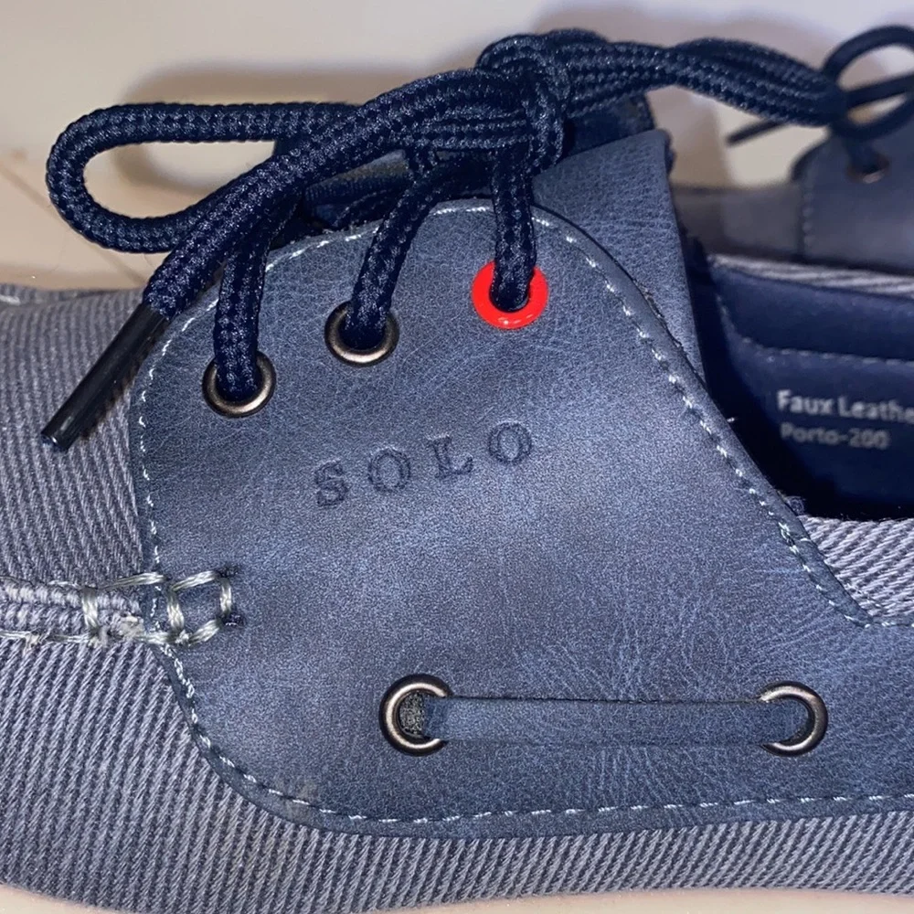 SOLO Canvas Faux Leather Laced Boat Shoes-Mens Sz 9